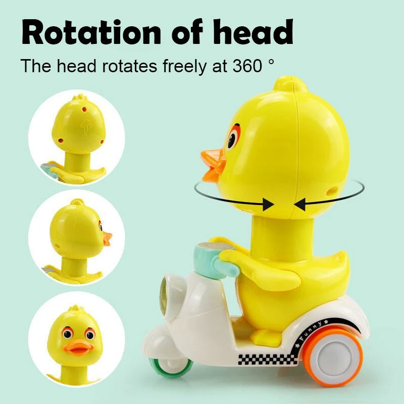 Manual Pressing Head-Free Rotation Cute Duck Press Car Motorcycle Toy - Image 3