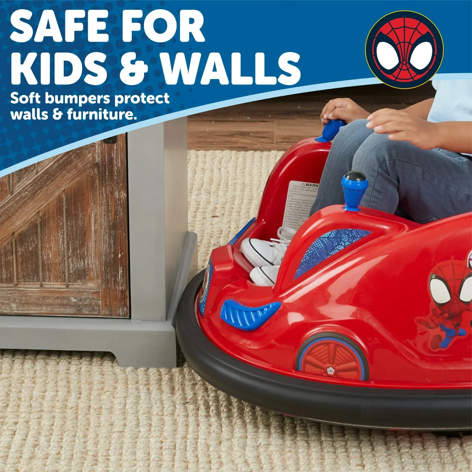 Battery-Powered Spider-Man Ride-On Bumper Car for Ages 18-48 Months, Red - Image 3