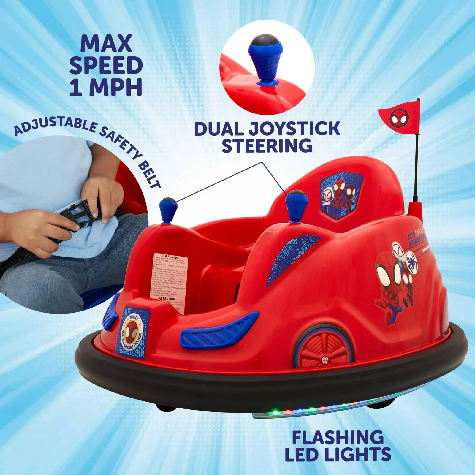 Battery-Powered Spider-Man Ride-On Bumper Car for Ages 18-48 Months, Red - Image 7
