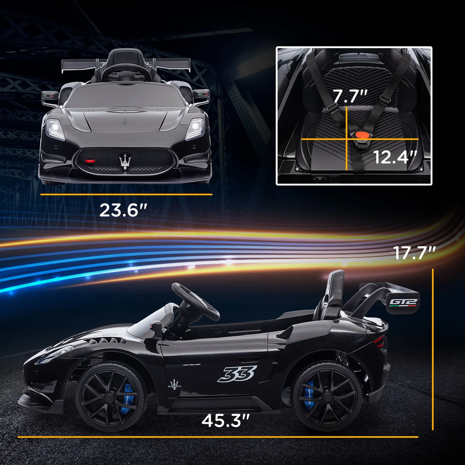 12V Licensed GT2 Ride-On Car with Shock Absorbers Black - Image 2