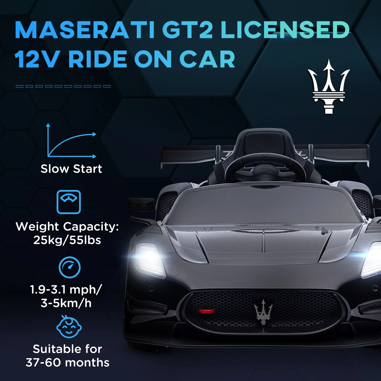 12V Licensed GT2 Ride-On Car with Shock Absorbers Black - Image 5