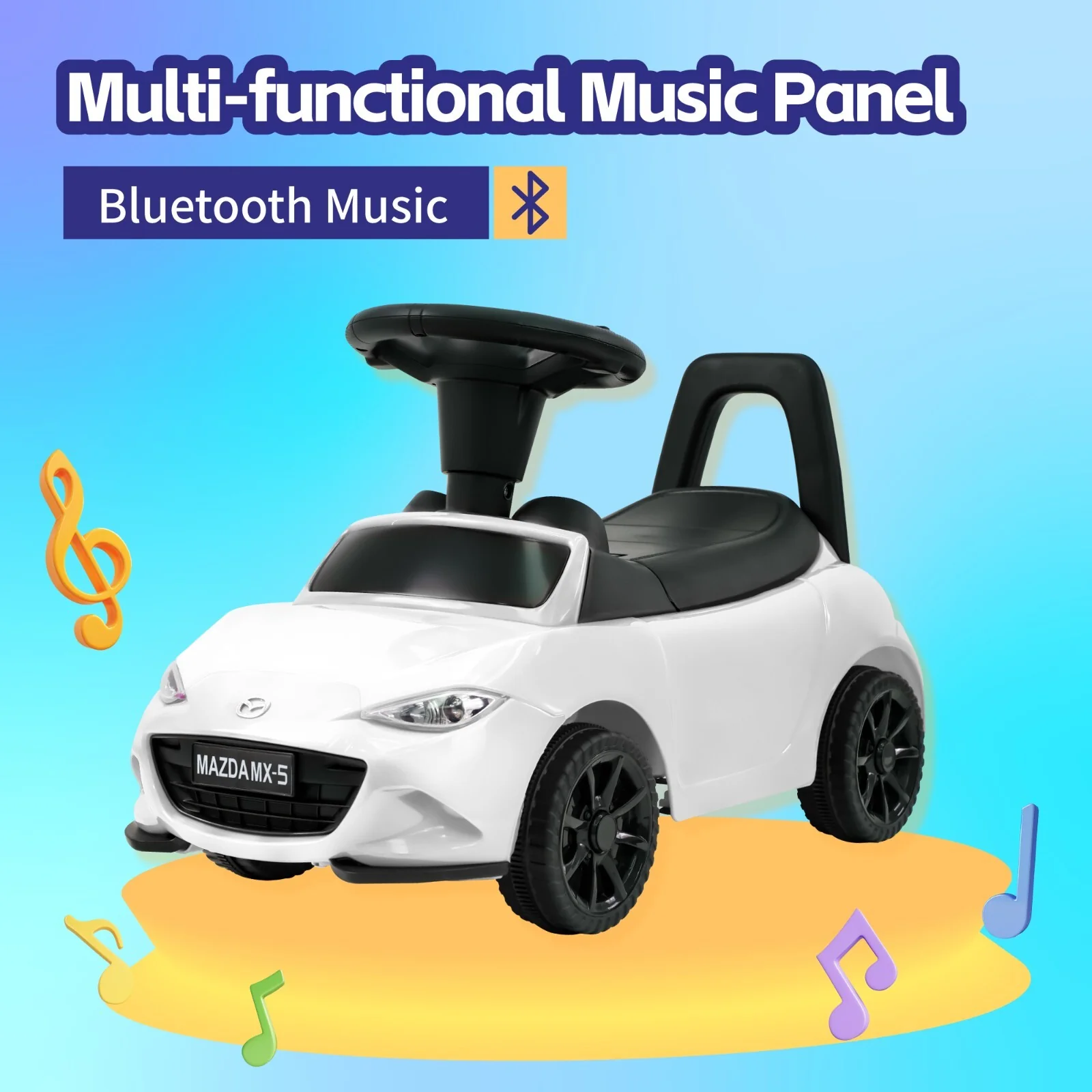3-in-1 Ride-On Push Car Stroller Toy for Babies and Toddlers with Bluetooth and LED Lights - Image 2