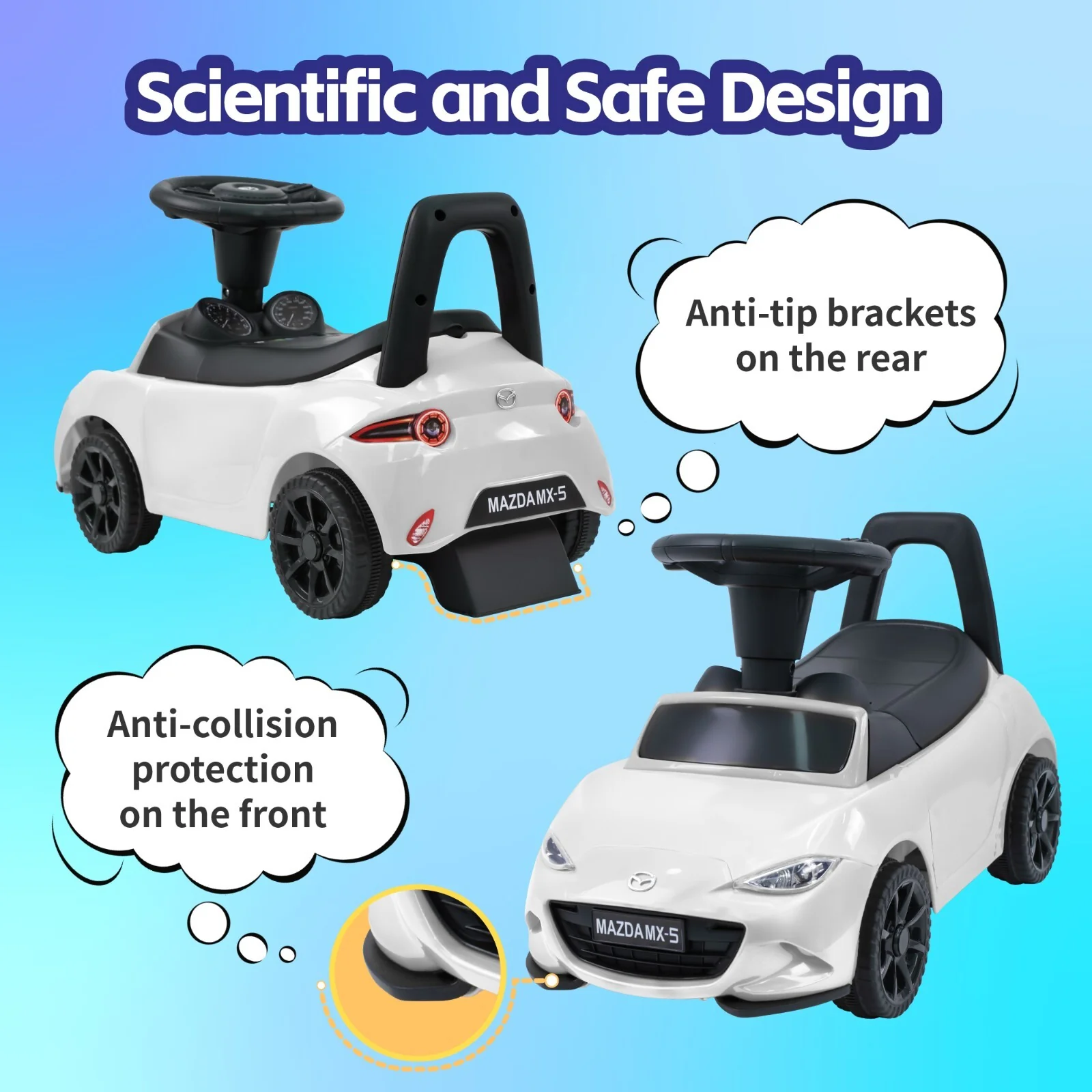 3-in-1 Ride-On Push Car Stroller Toy for Babies and Toddlers with Bluetooth and LED Lights - Image 3