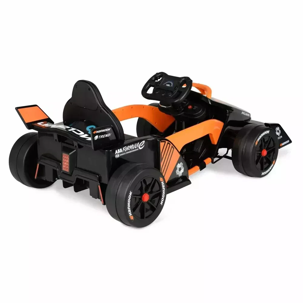 12V Battery-Powered Orange and Black Formula F1 Race Car Ride-On for Ages 3+ - Image 6