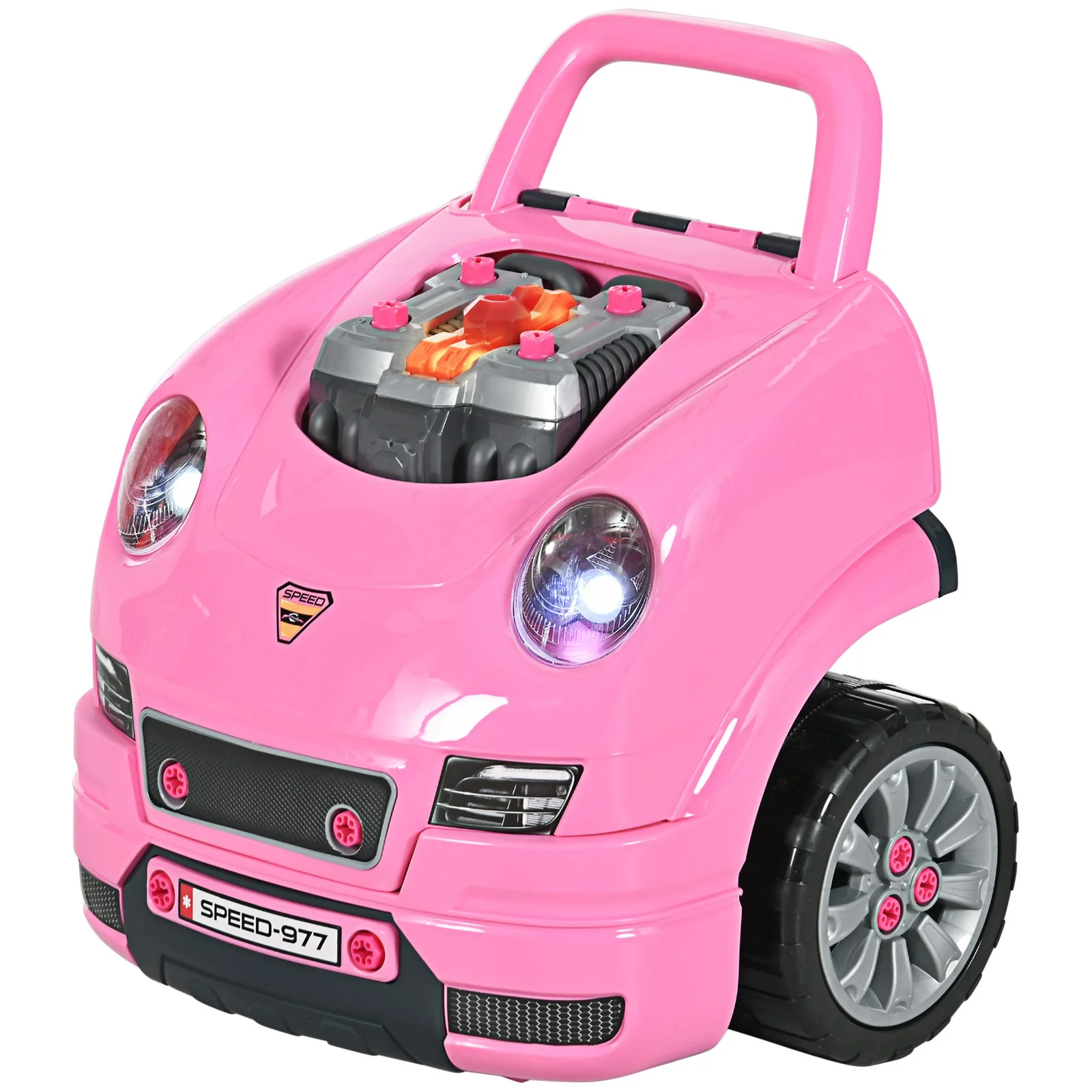 Kids Mechanic Truck and Engine Toy Set with Car Service Playset in Pink - Image 4