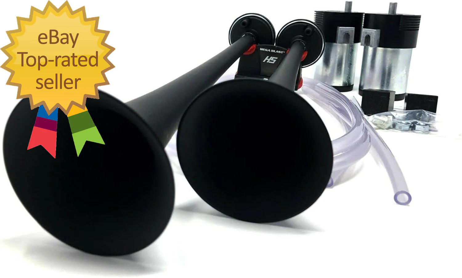 Mega Blast Air Horns for Trucks, Cars, SUVs, and Trains – Loud Black Sound