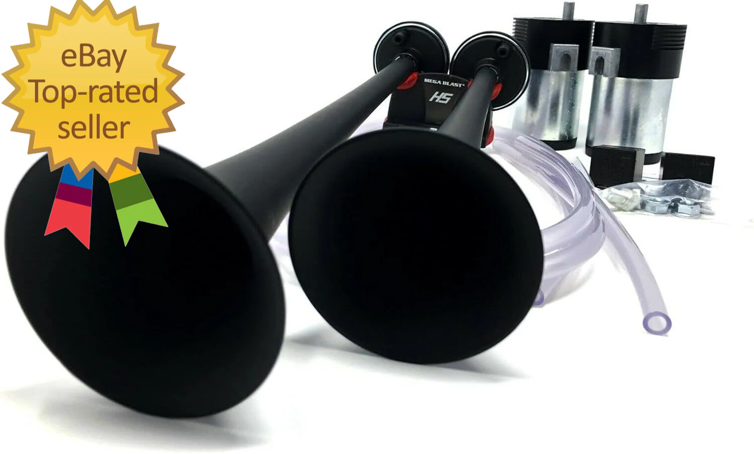 Mega Blast Air Horns for Trucks, Cars, SUVs, and Trains – Loud Black Sound