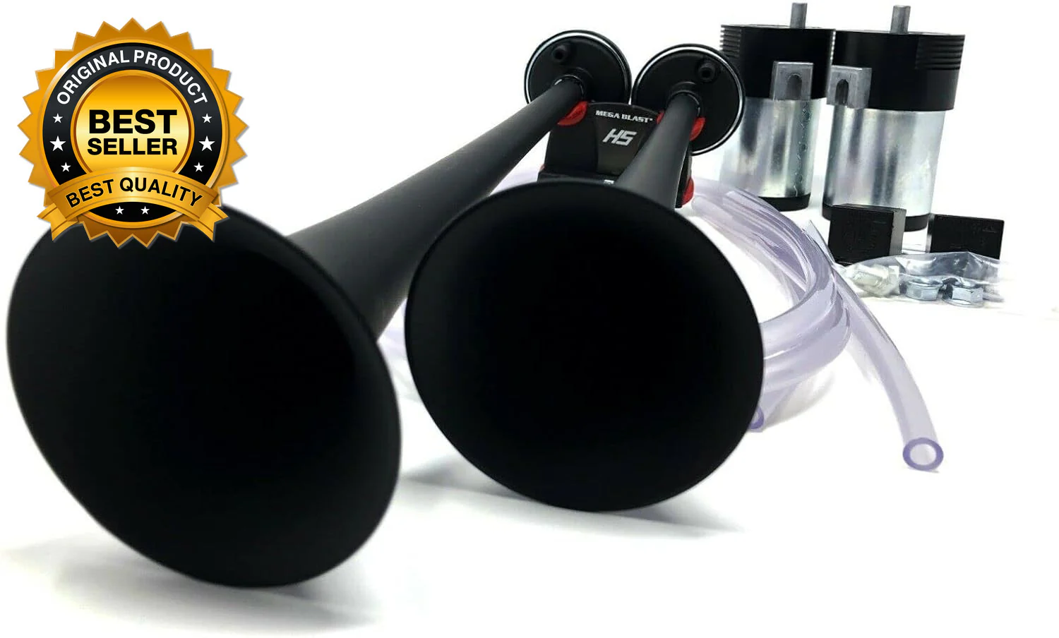 Mega Blast Air Horns for Trucks, Cars, SUVs, and Trains – Loud Black Sound