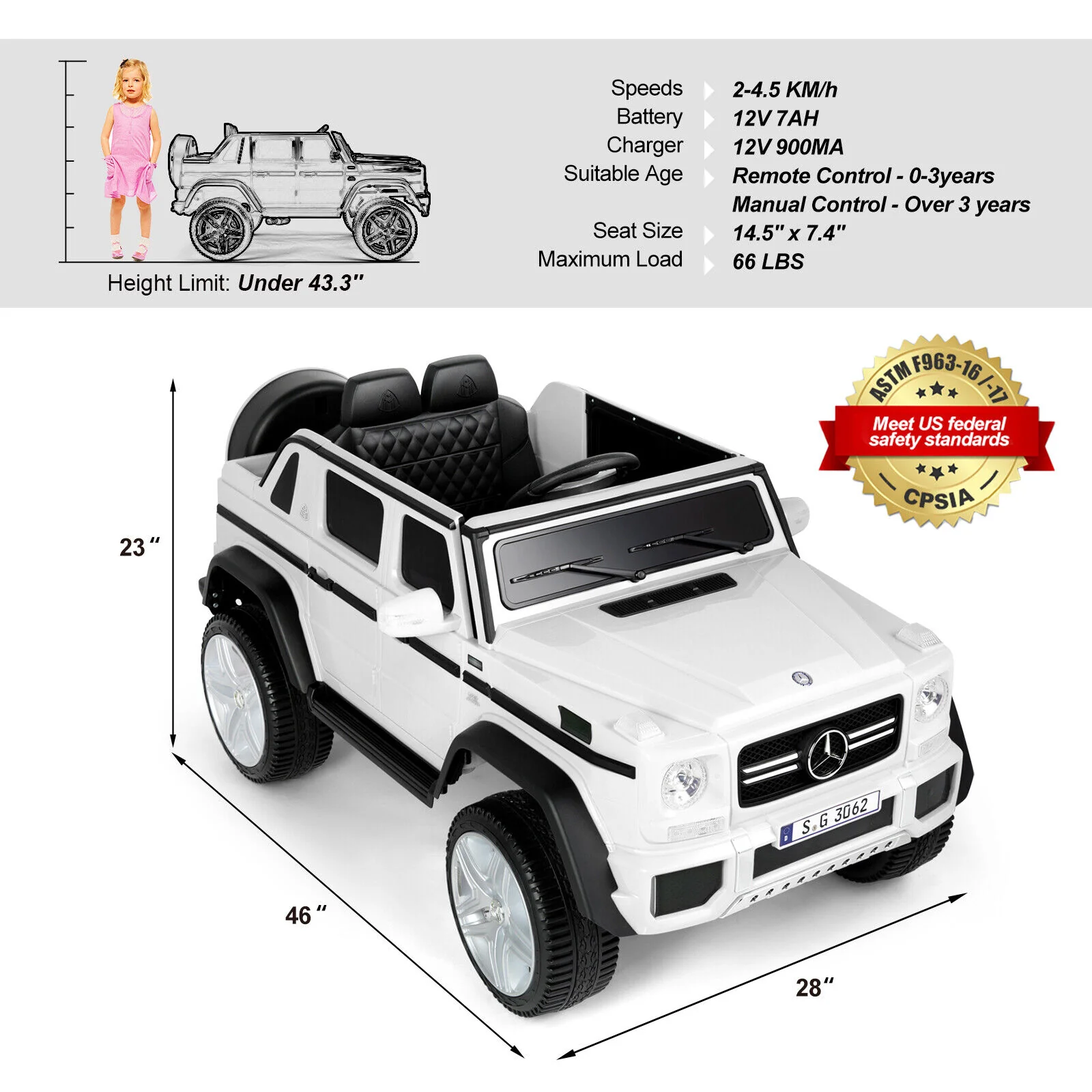 Mercedes-Benz 12V Kids Ride On Car with Music, LED Lights, Bluetooth, and Remote Control - Image 3