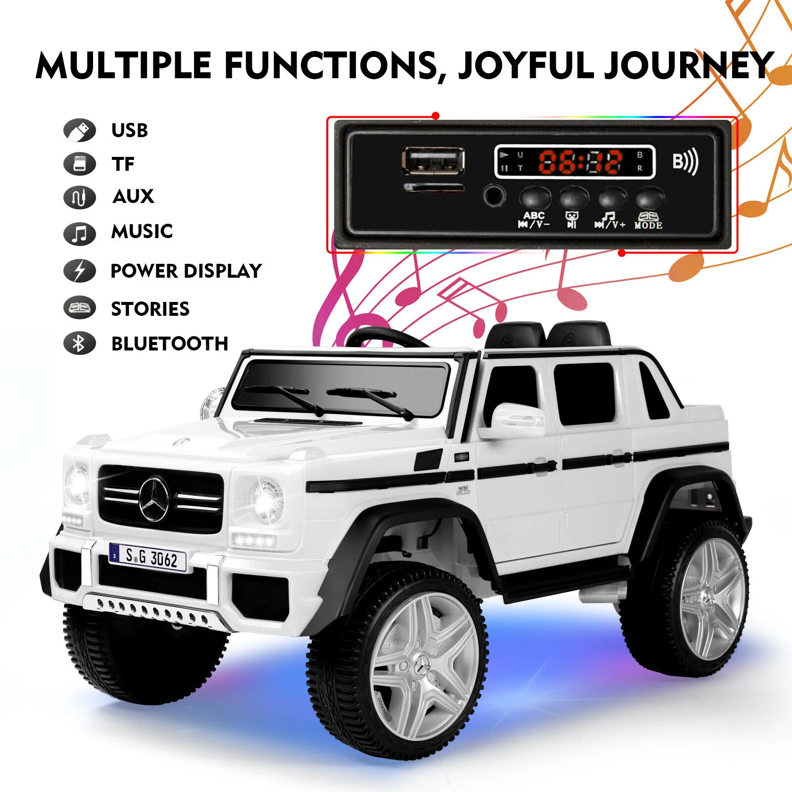 Mercedes-Benz 12V Kids Ride On Car with Music, LED Lights, Bluetooth, and Remote Control - Image 5
