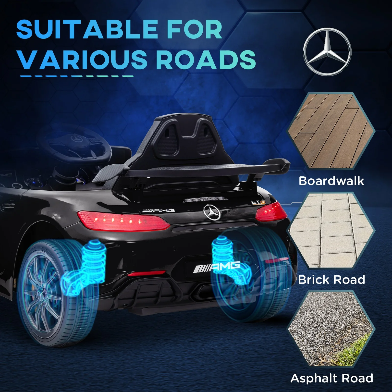 Licensed Mercedes-Benz AMG GTR 12V Kids Ride-On Car with Remote Control Black - Image 11