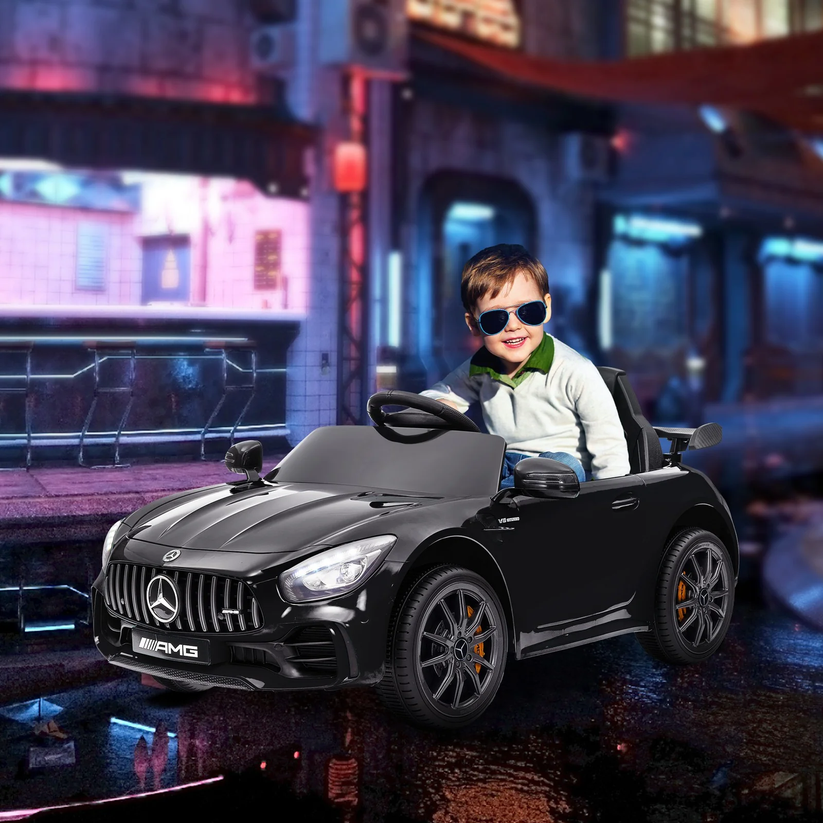 Licensed Mercedes-Benz AMG GTR 12V Kids Ride-On Car with Remote Control Black - Image 12