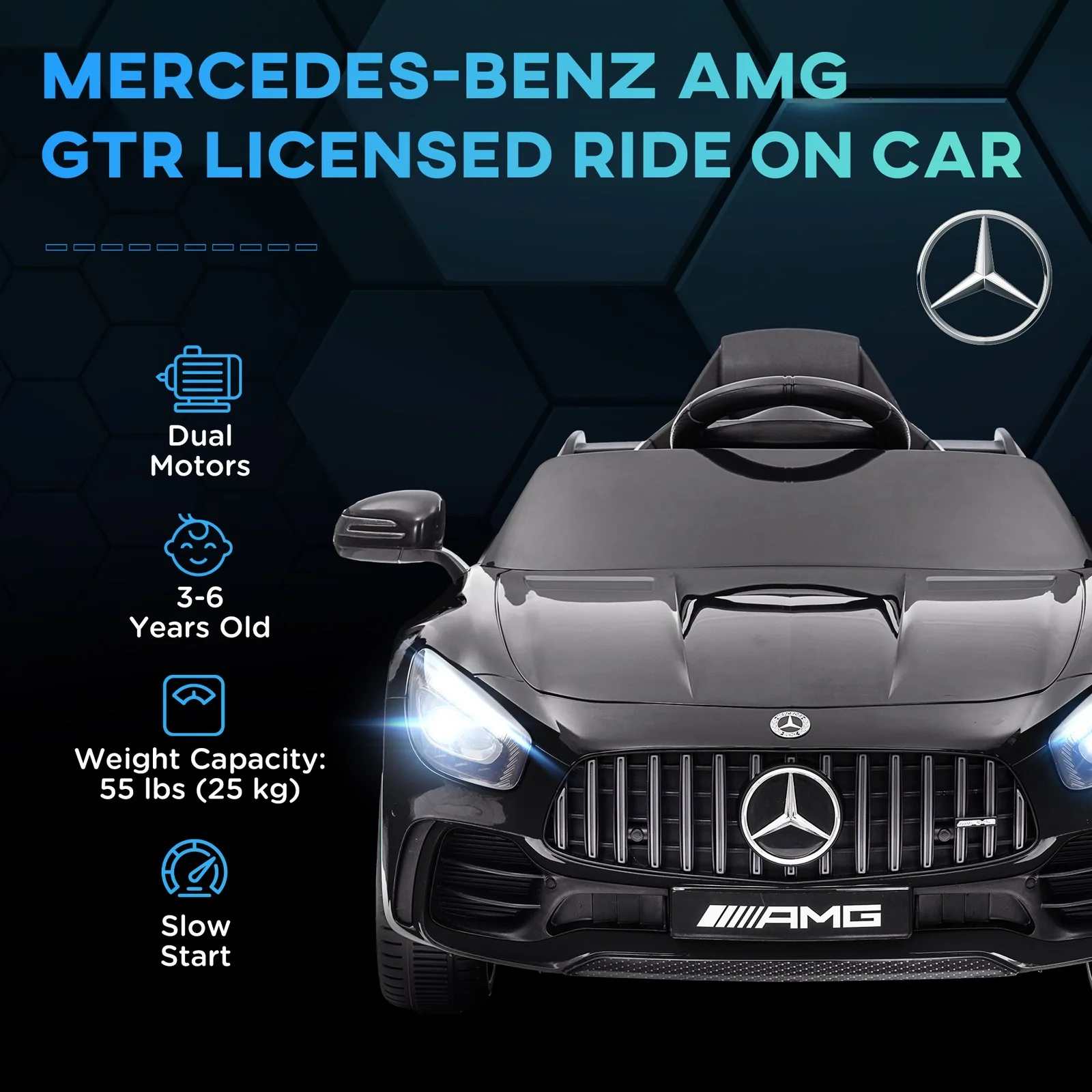 Licensed Mercedes-Benz AMG GTR 12V Kids Ride-On Car with Remote Control Black - Image 5