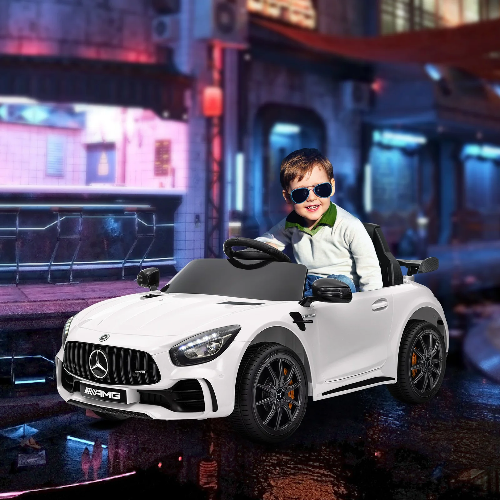 Licensed Mercedes-Benz AMG GTR 12V Kids Ride-On Car with Remote Control and Music - Image 2