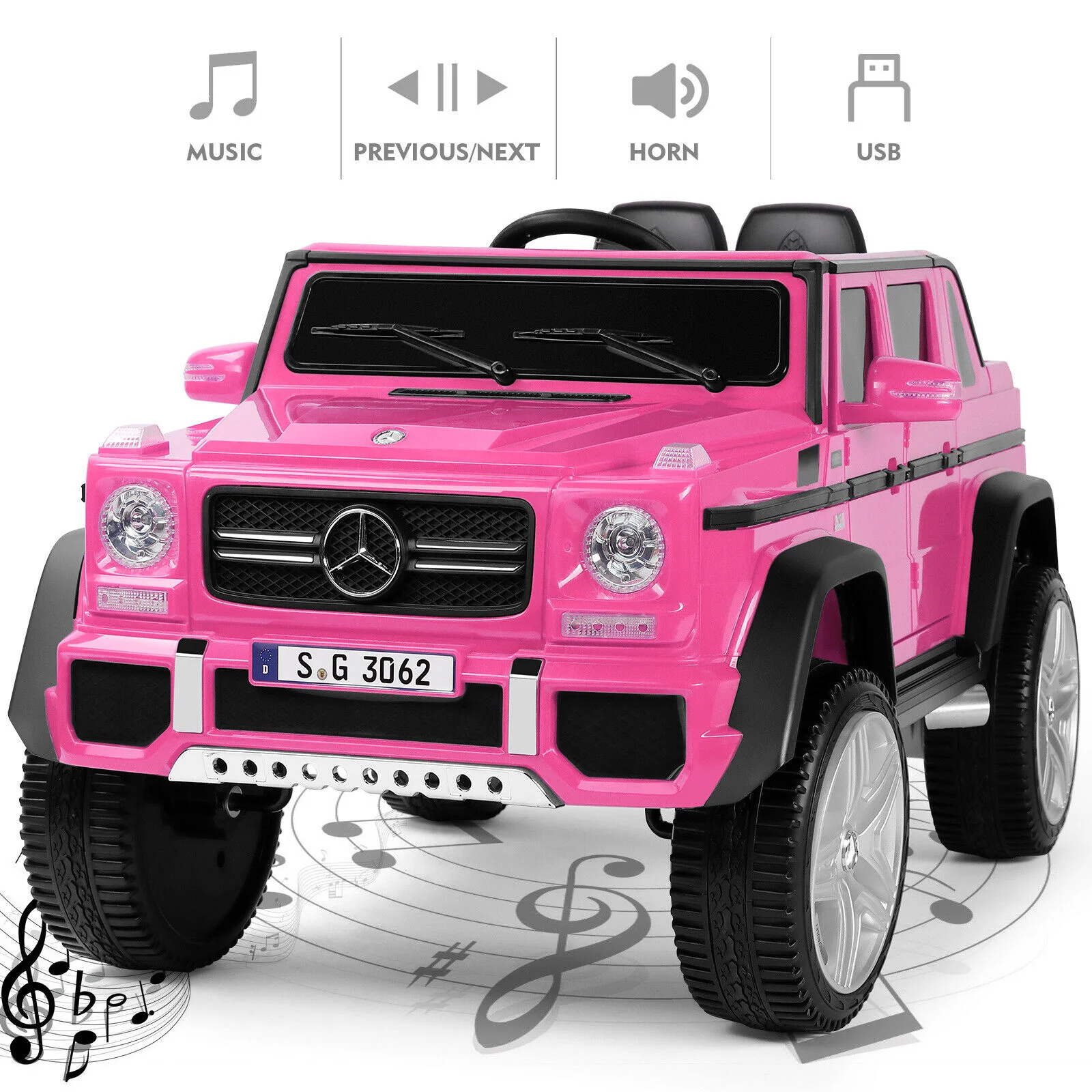 Mercedes-Benz Electric Ride-On Car for Kids with 3 Speeds, LED Lights, and RC Control - Pink - Image 5