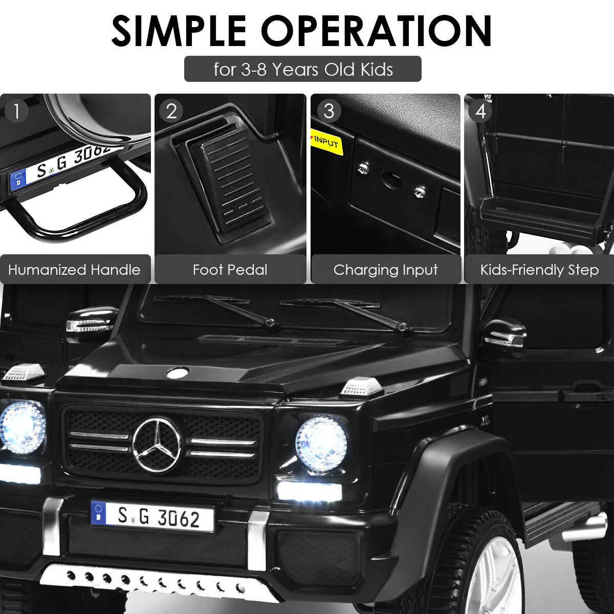 Mercedes-Benz Licensed 12V Kids Ride On Car with RC Control and Trunk in Black - Image 10