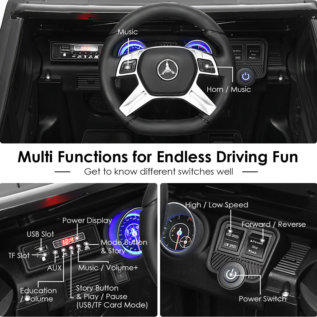 Mercedes-Benz Licensed 12V Kids Ride On Car with RC Control and Trunk in Black - Image 6