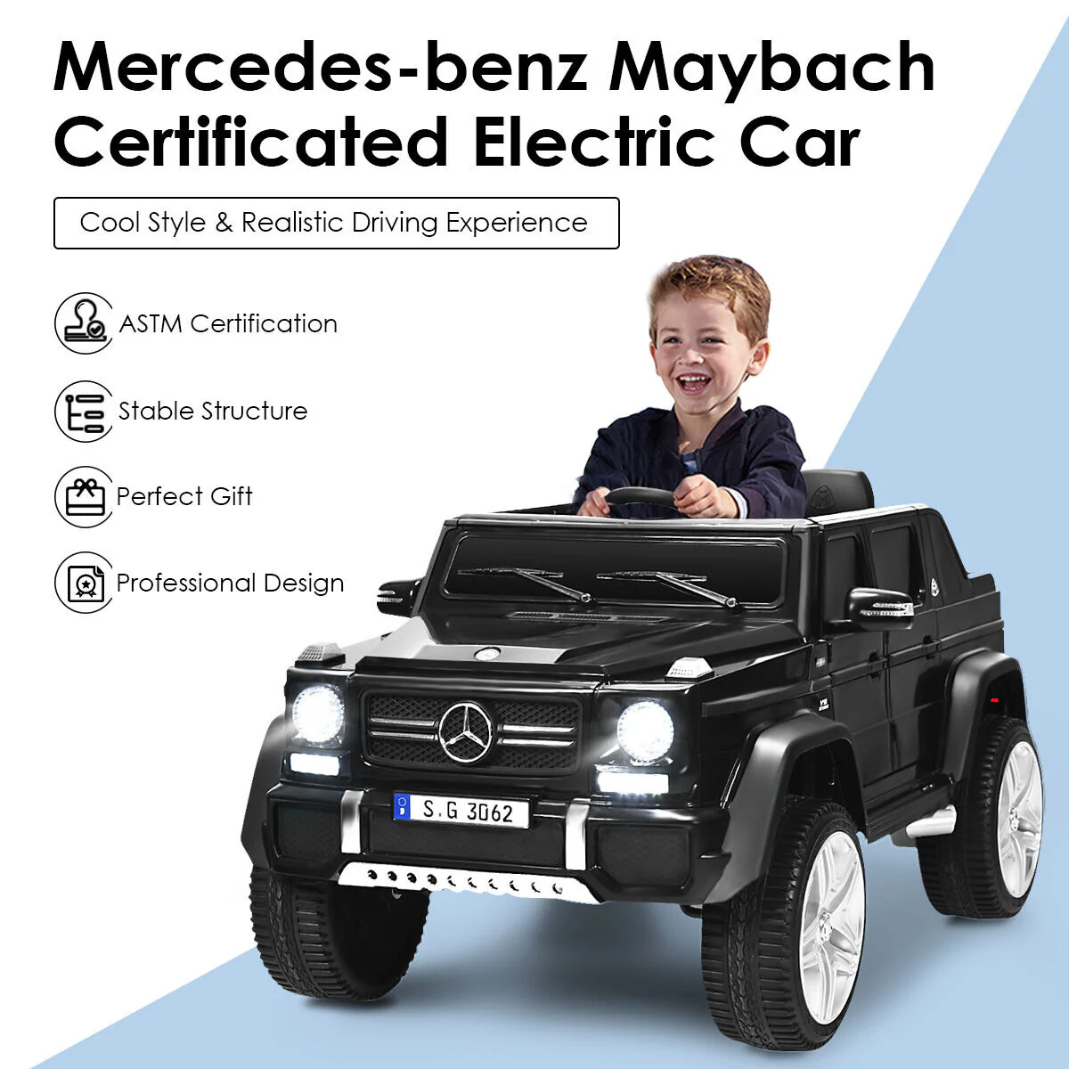 Mercedes-Benz Licensed 12V Kids Ride On Car with RC Control and Trunk in Black - Image 7