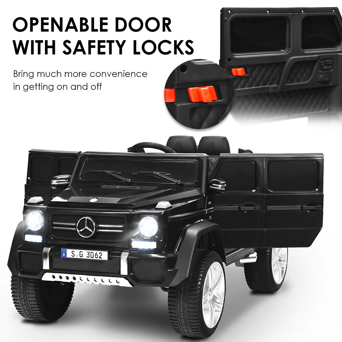 Mercedes-Benz Licensed 12V Kids Ride On Car with RC Control and Trunk in Black - Image 8