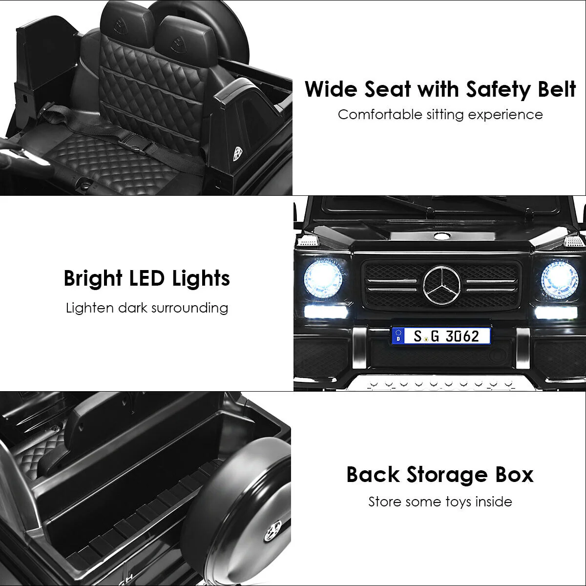 Mercedes-Benz Licensed 12V Kids Ride On Car with RC Control and Trunk in Black - Image 9