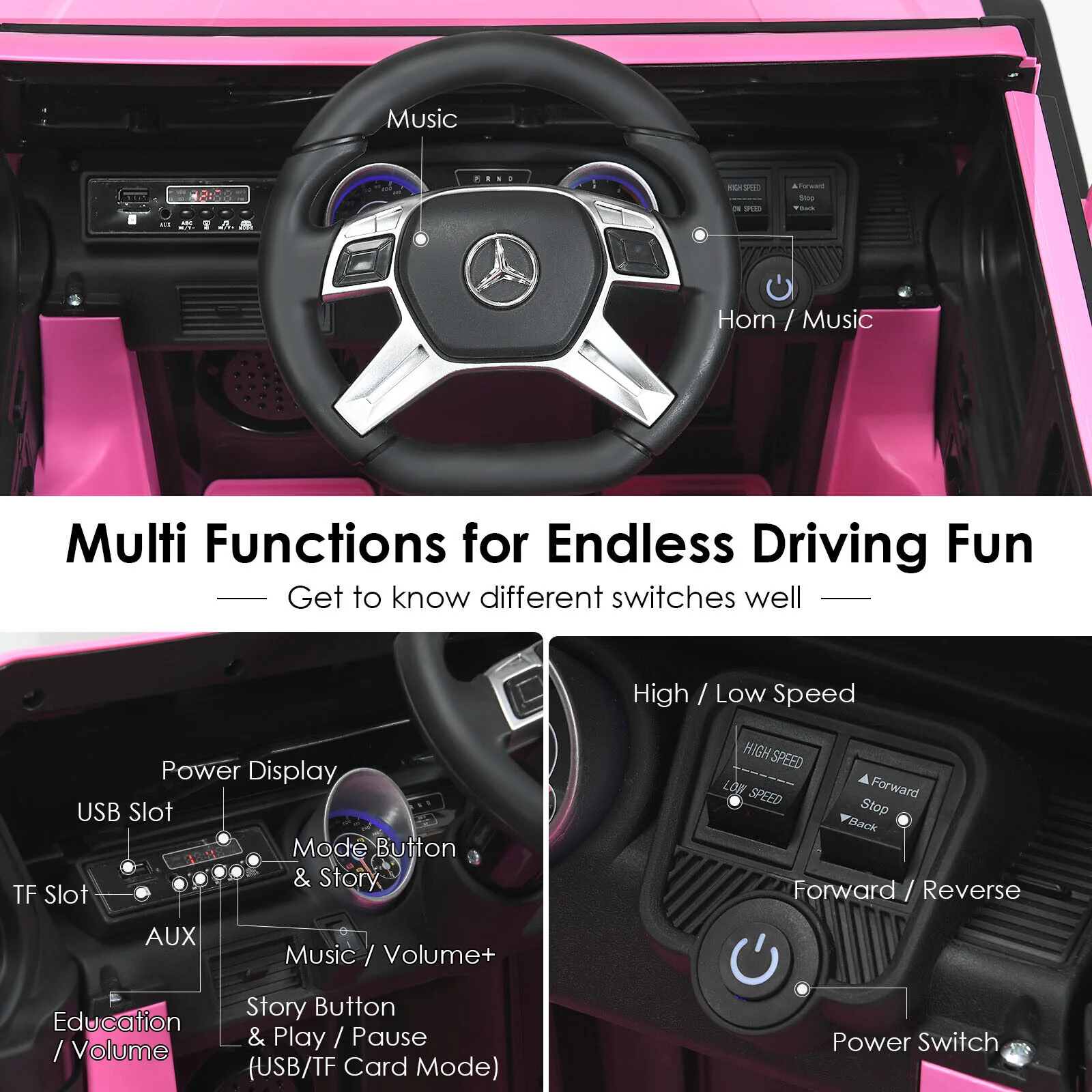 Mercedes-Benz Licensed 12V Pink Ride On Car for Kids with RC Control and Trunk - Image 6