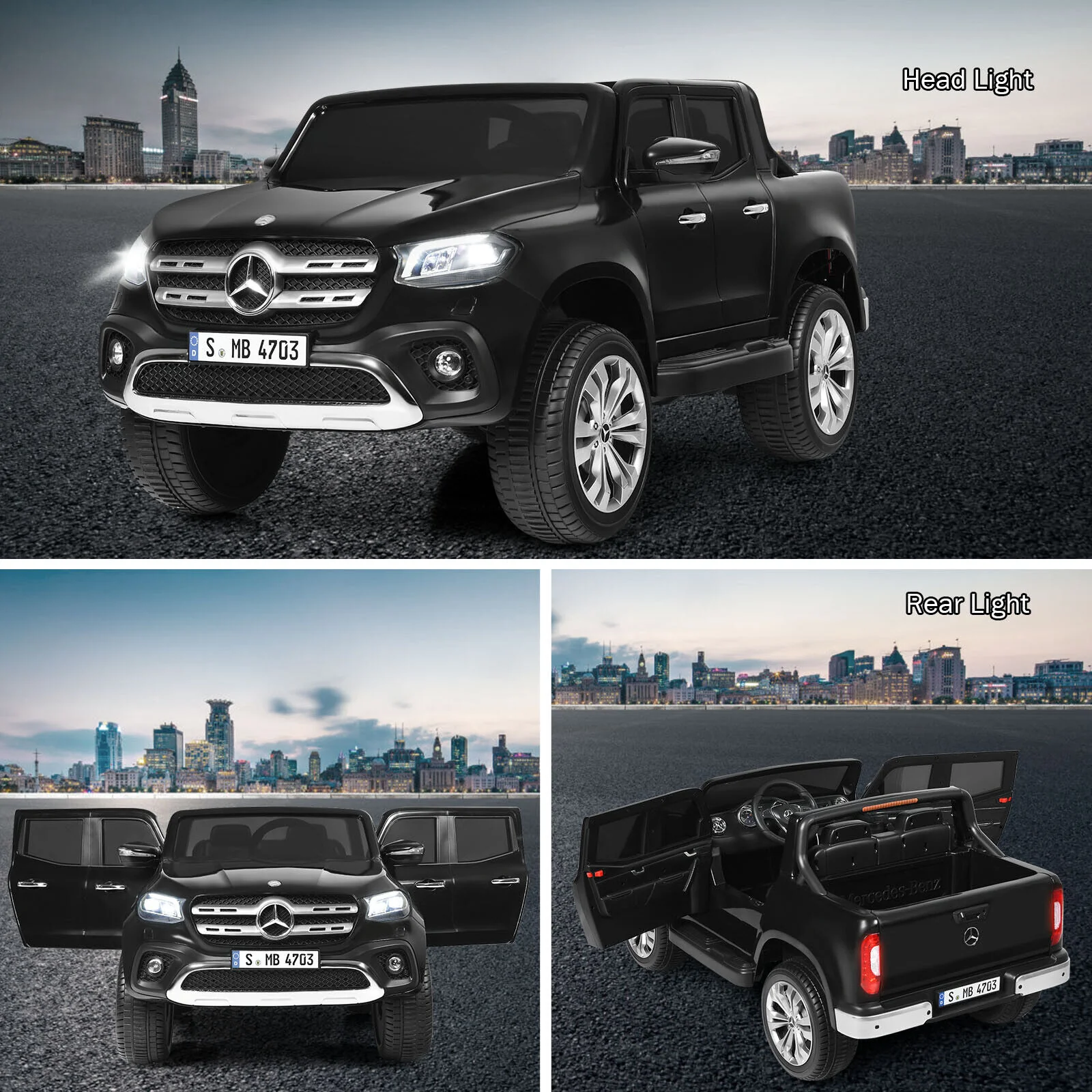 Mercedes Benz Licensed X Class RC 2-Seater 12V Kids Ride On Car with Trunk in Black - Image 10