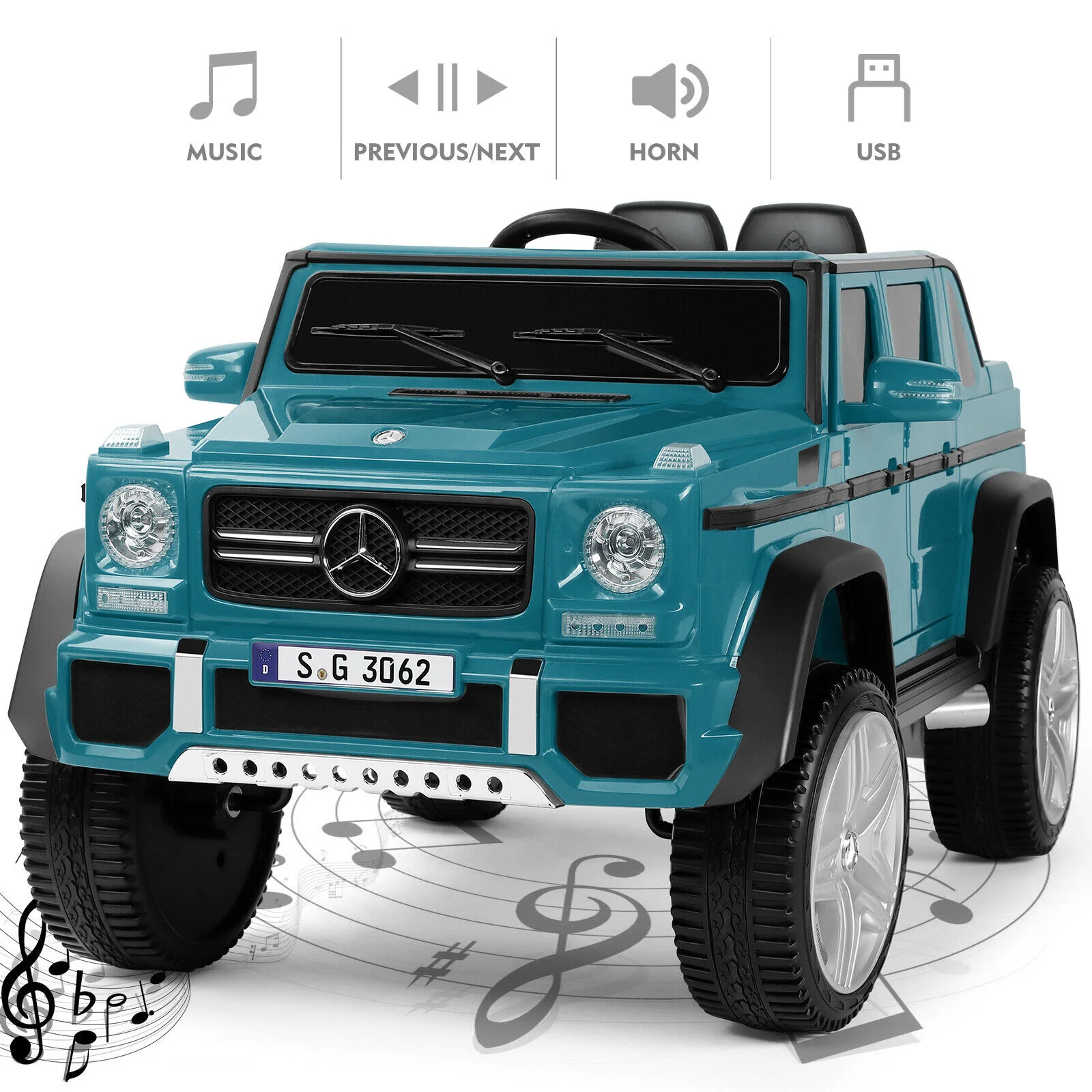 Mercedes-Benz Toy Truck Ride-On Car for Kids with LED Lights, Music, and Remote Control - 12V Blue Battery Powered - Image 4
