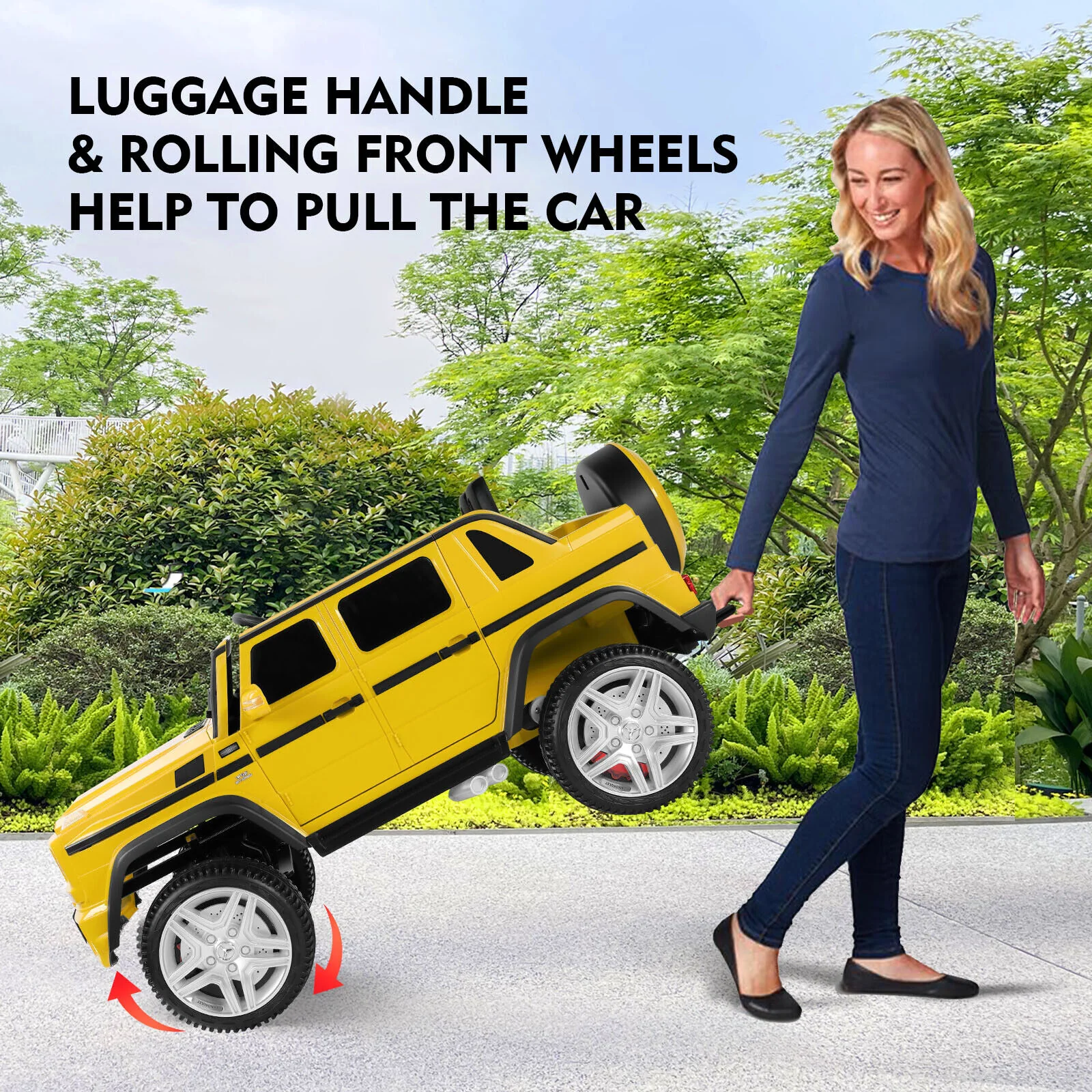 Mercedes-Benz Truck 12V Battery Ride On Car for Kids with 3 Speeds, LED Lights, Music, and Remote Control - Yellow - Image 11