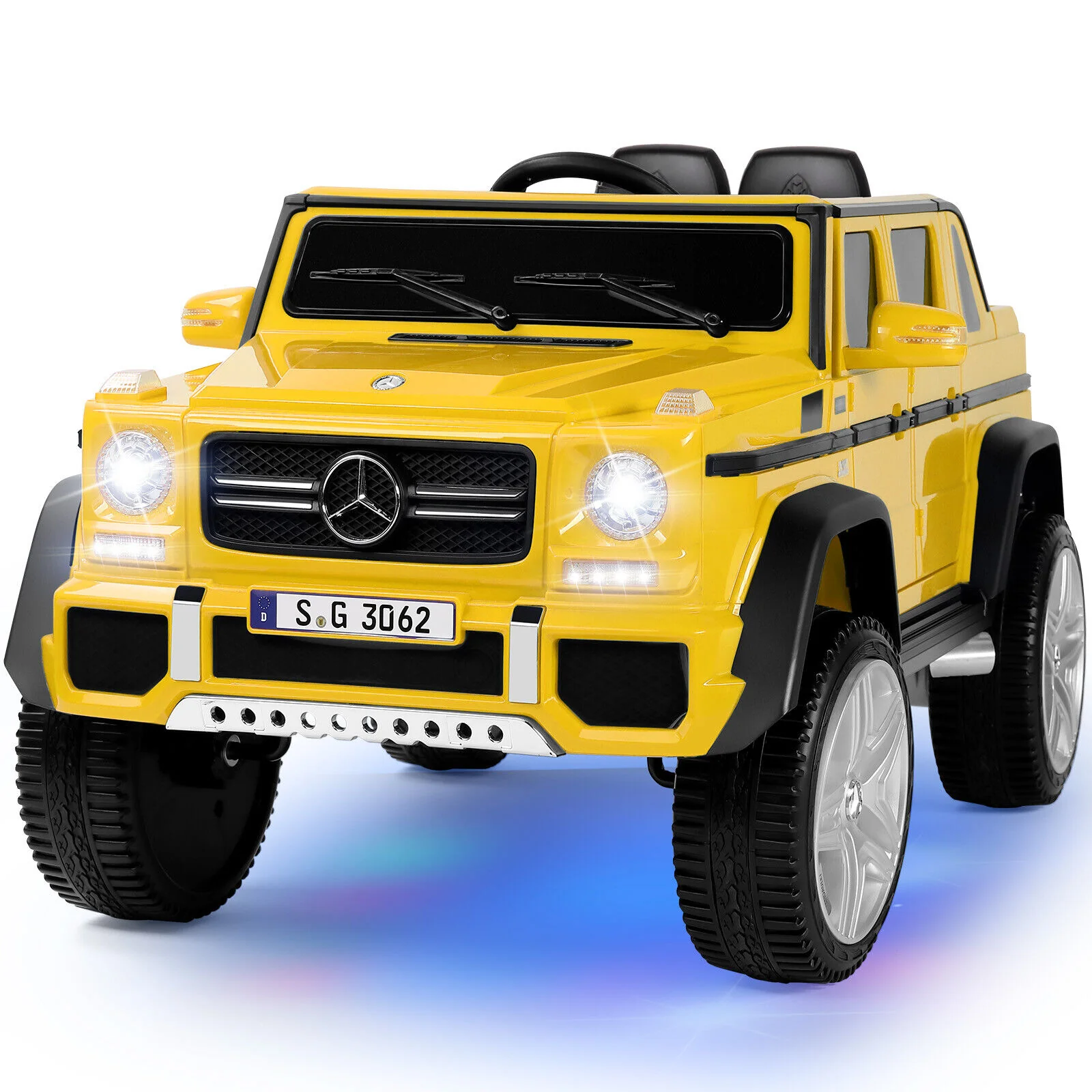 Mercedes-Benz Truck 12V Battery Ride On Car for Kids with 3 Speeds, LED Lights, Music, and Remote Control - Yellow - Image 22
