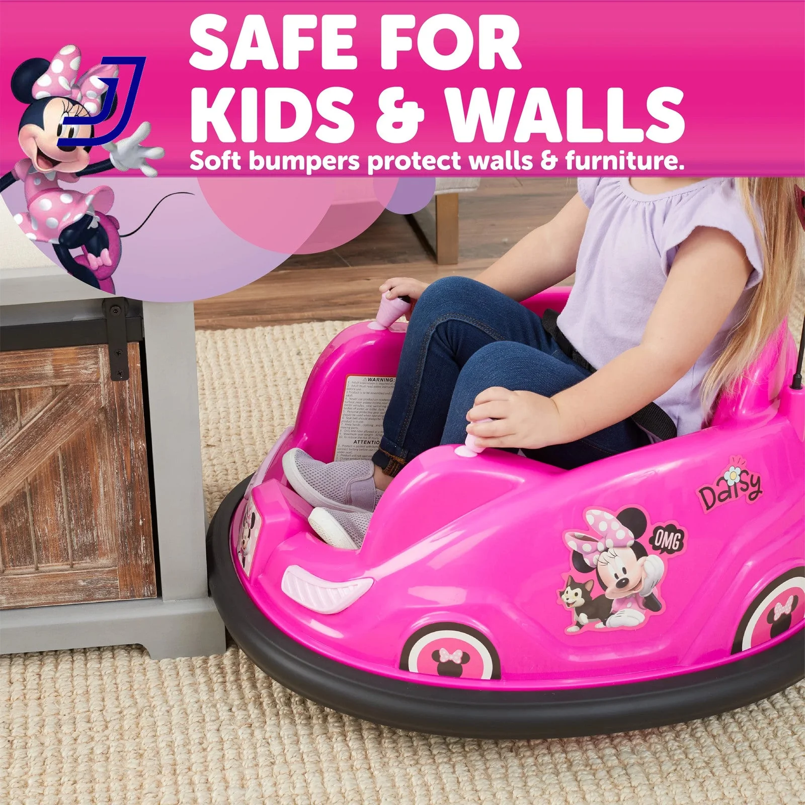 6V Electric Minnie Bumper Car Ride-On Toy for Kids up to 66 lbs - Image 6