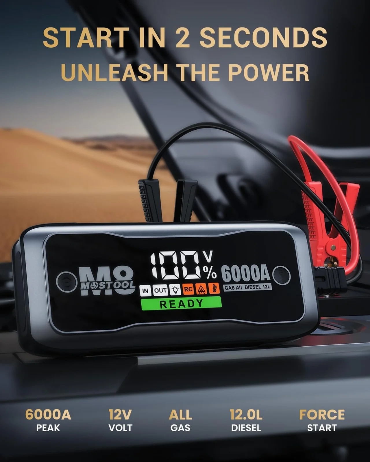 6000A Portable 12V Car Battery Jump Starter Auto Jumper Starter - Image 2