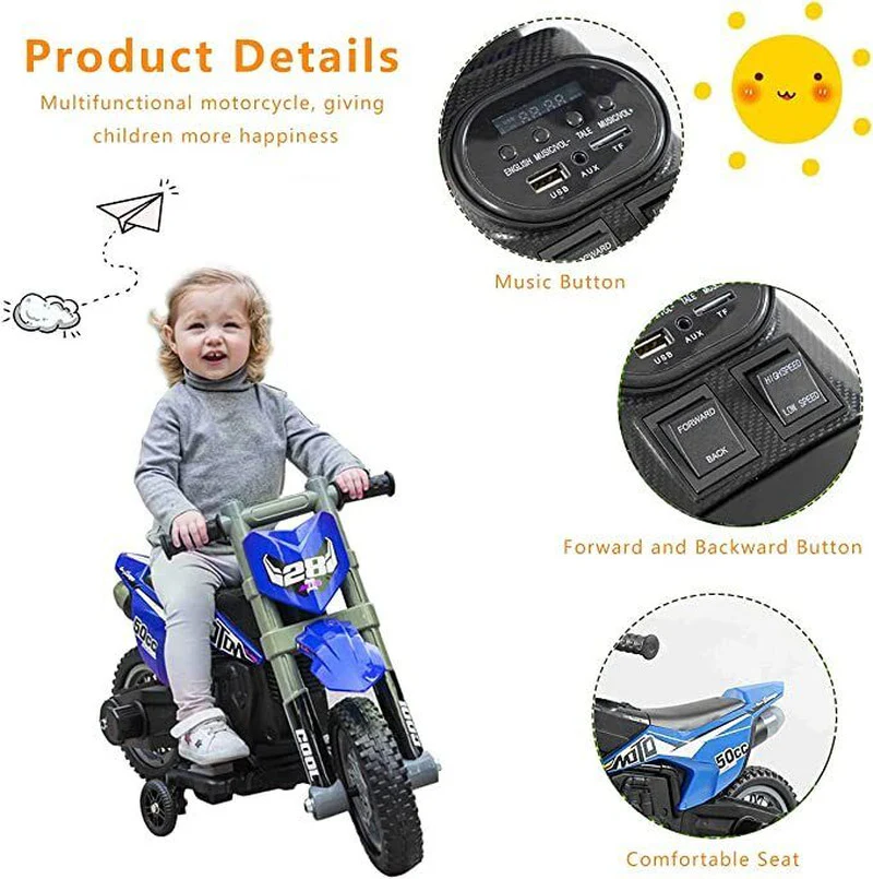 Motocicleta Eléctrica Infantil con Ruedines para Equilibrio y Pista - Image 4