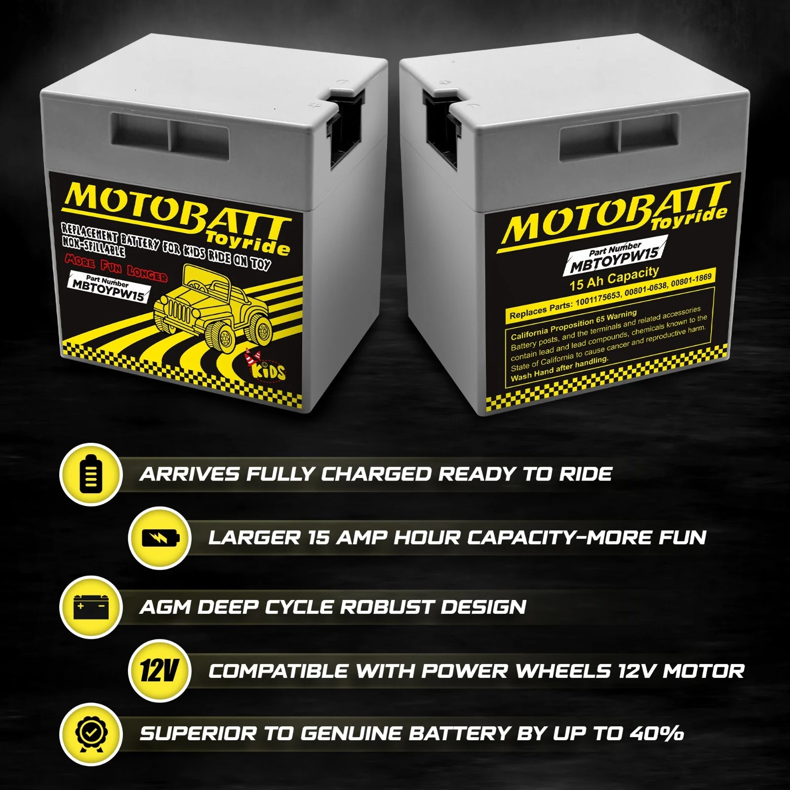 12-Volt 15Ah AGM Replacement Battery for Powerwheels Ride-On Toys - Image 5
