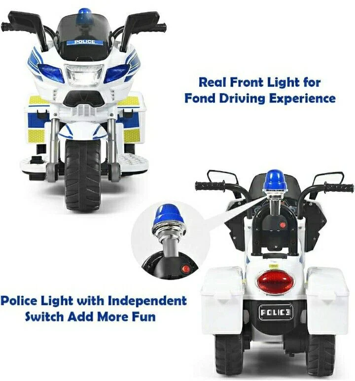 Motocicleta Eléctrica de 3 Ruedas para Niños y Niñas con Diseño de Policía para Montar en Bicicleta - Image 3
