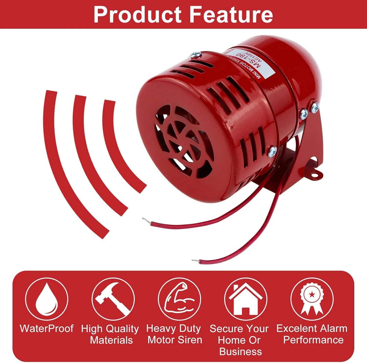 Electric Industrial Motor-Driven Red Alarm Siren 110V AC 114dB 1 Piece - Image 3