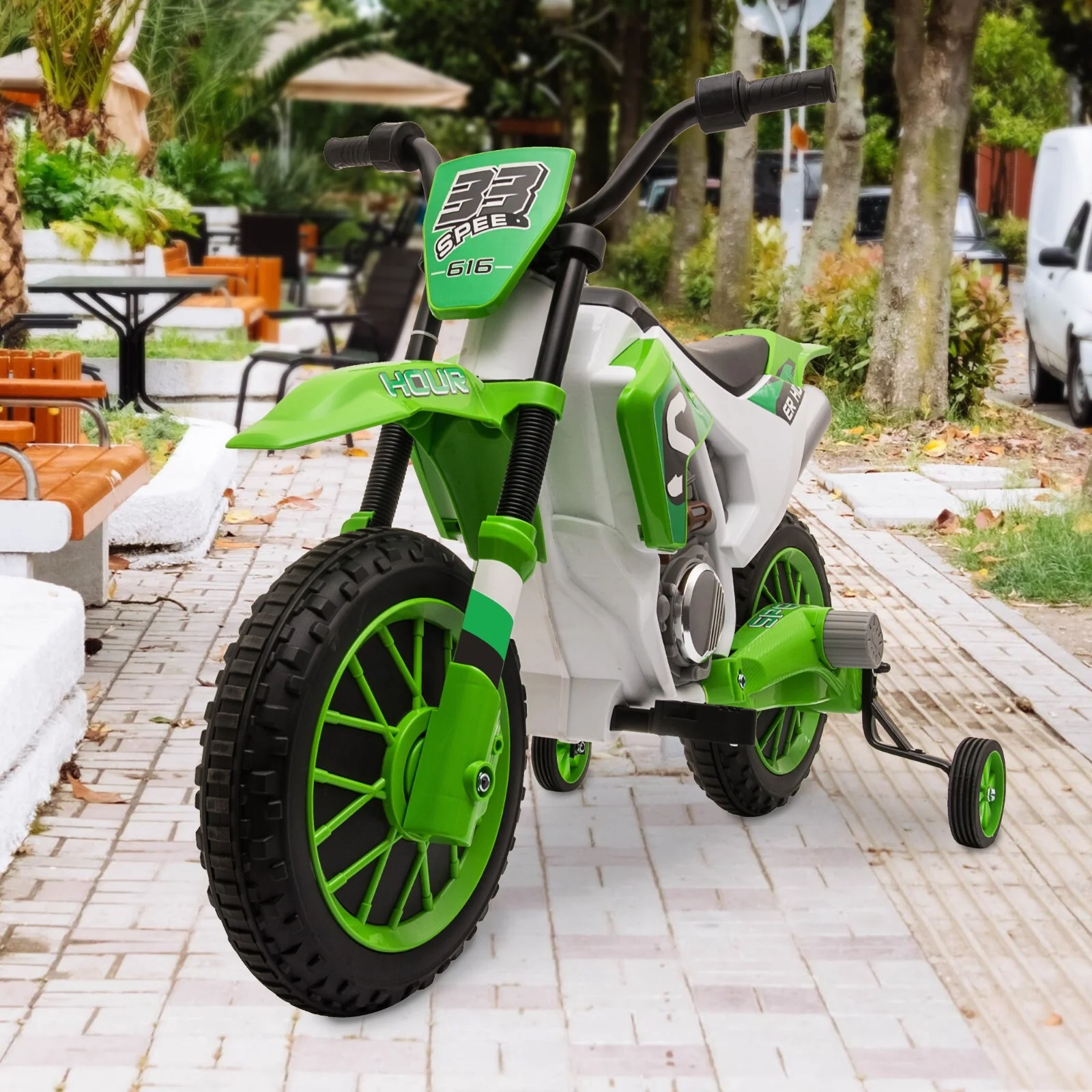 12V Battery-Powered Ride-On Dirt Bike with Training Wheels - Image 6