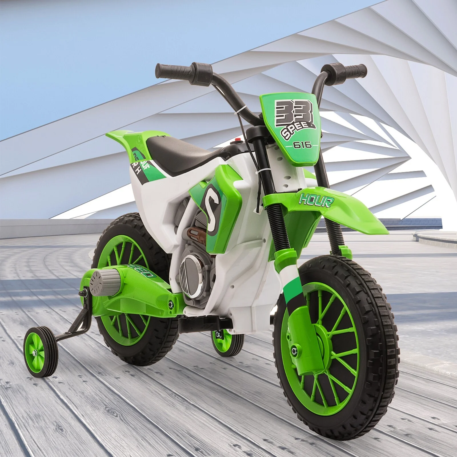 12V Battery-Powered Ride-On Dirt Bike with Training Wheels - Image 7