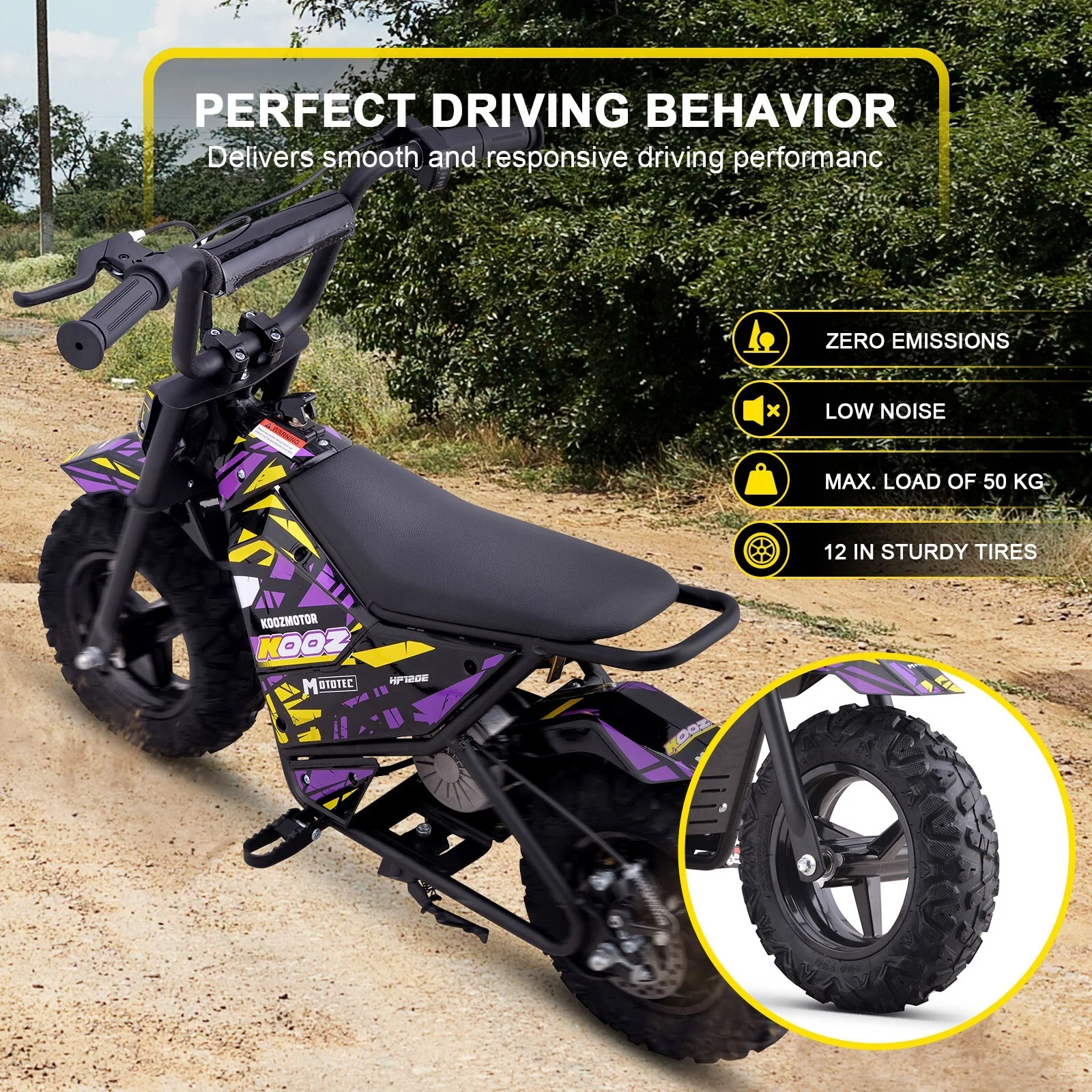 24V 250W Electric Lithium-Powered Mini Bike HP120E Purple Up to 10 MPH - Image 3