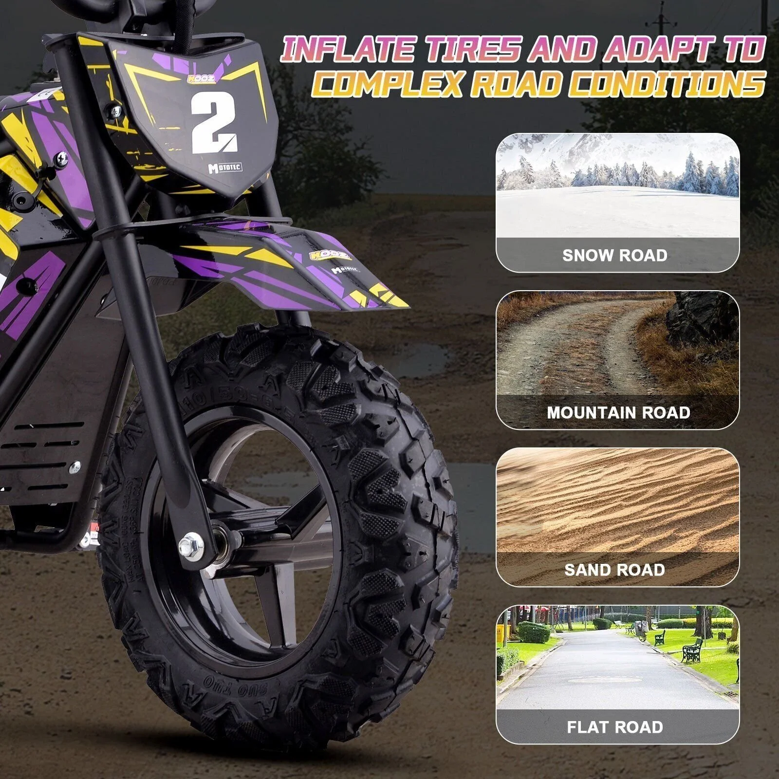 24V 250W Electric Mini Bike Purple Model HP120E - Image 6