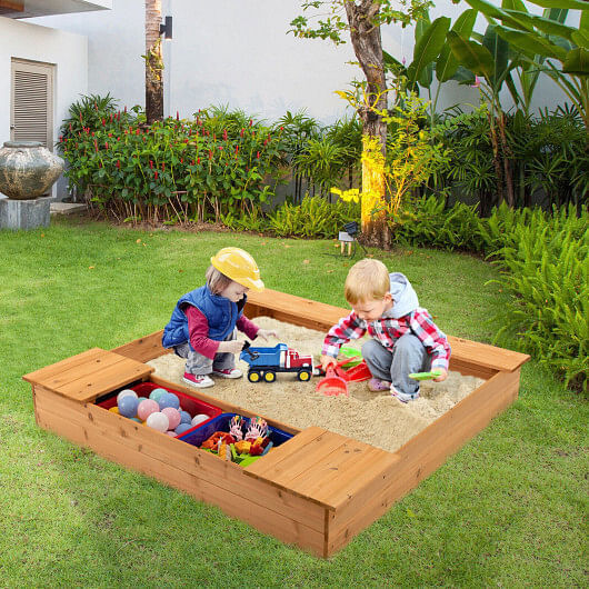 Multi-Functional Wooden Sandbox with Bench Seats and Storage Boxes for Kids - Image 2