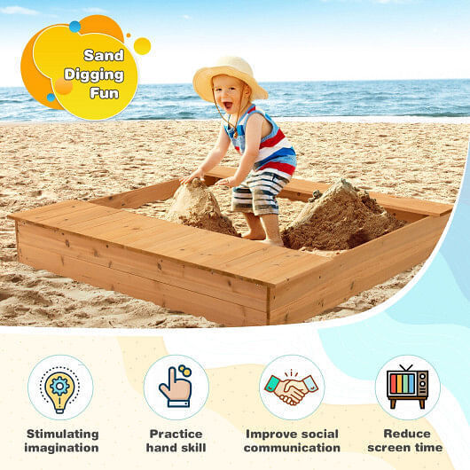 Multi-Functional Wooden Sandbox with Bench Seats and Storage Boxes for Kids - Image 3
