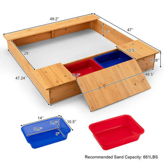Multi-Functional Wooden Sandbox with Bench Seats and Storage Boxes for Kids - Image 4