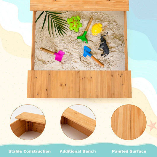 Multi-Functional Wooden Sandbox with Bench Seats and Storage Boxes for Kids - Image 5