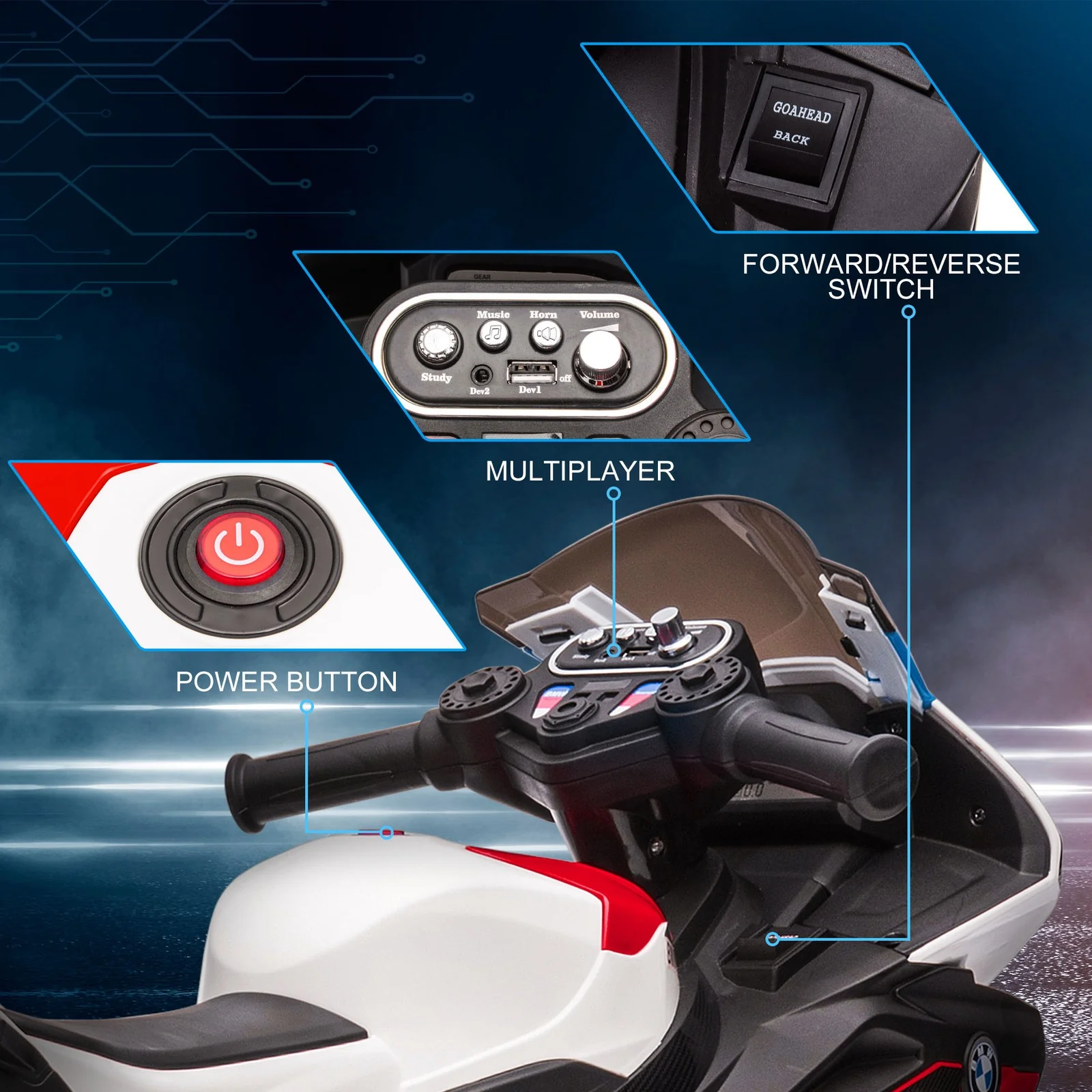 Red Battery-Powered Multi-Terrain Ride-On Motorbike for Kids - Image 7