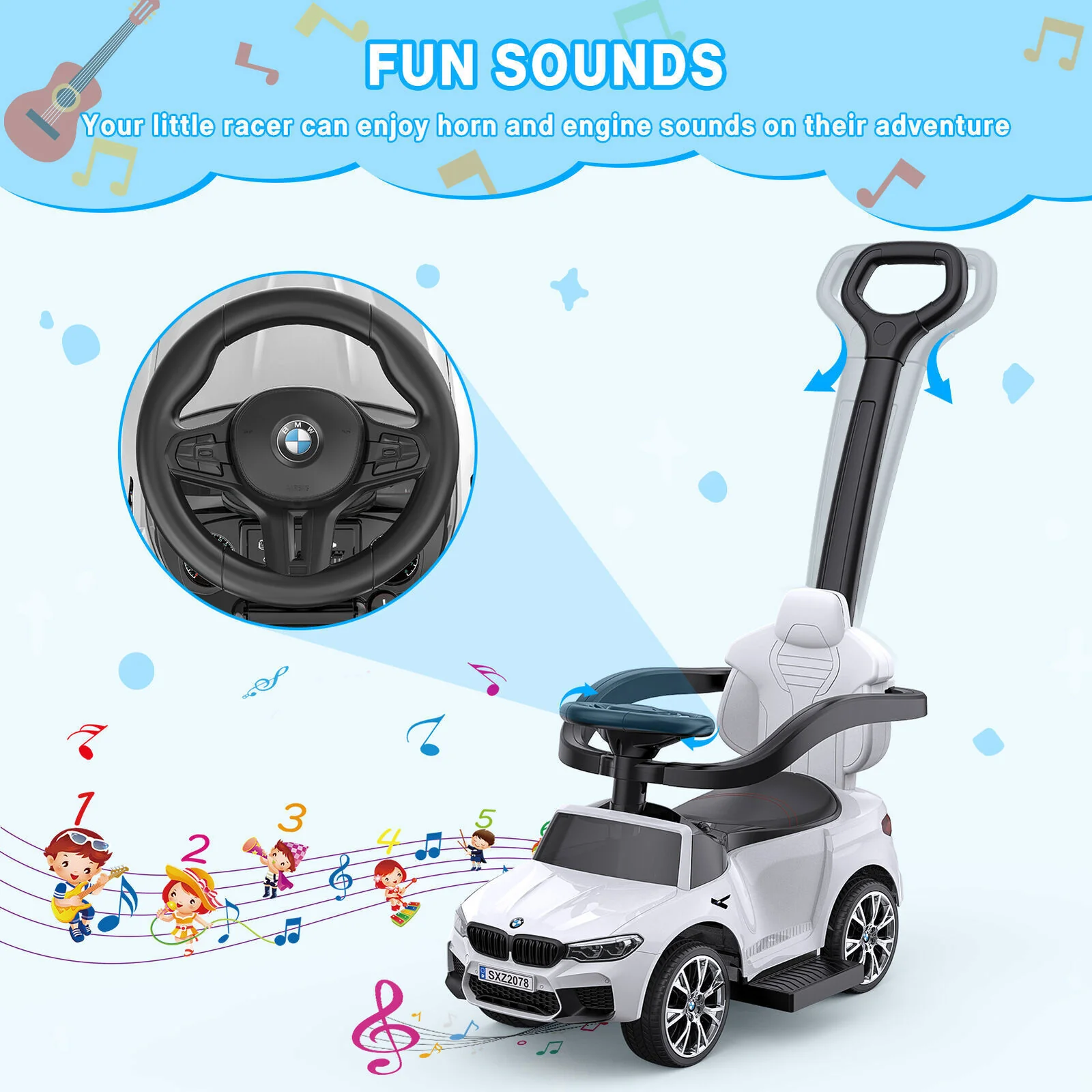 Music-Infused Ride-On Car with Safety Bar for Toddlers and Kids - Image 14