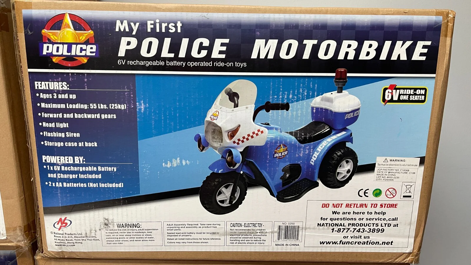 First Police Ride-On Motorbike for Kids 6V Rechargeable Battery Blue