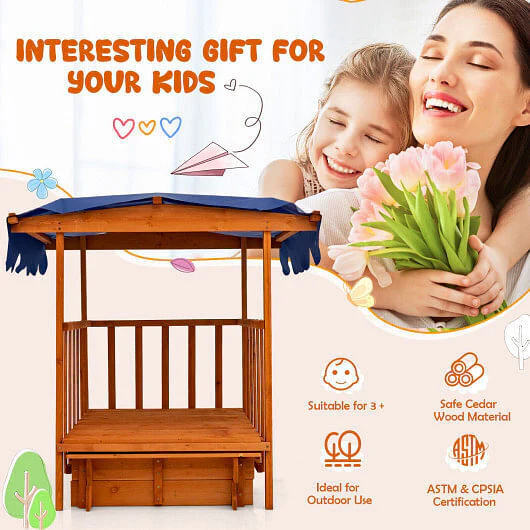 Natural Wooden Retractable Sandbox for Kids with Cover and Wheels - Image 3