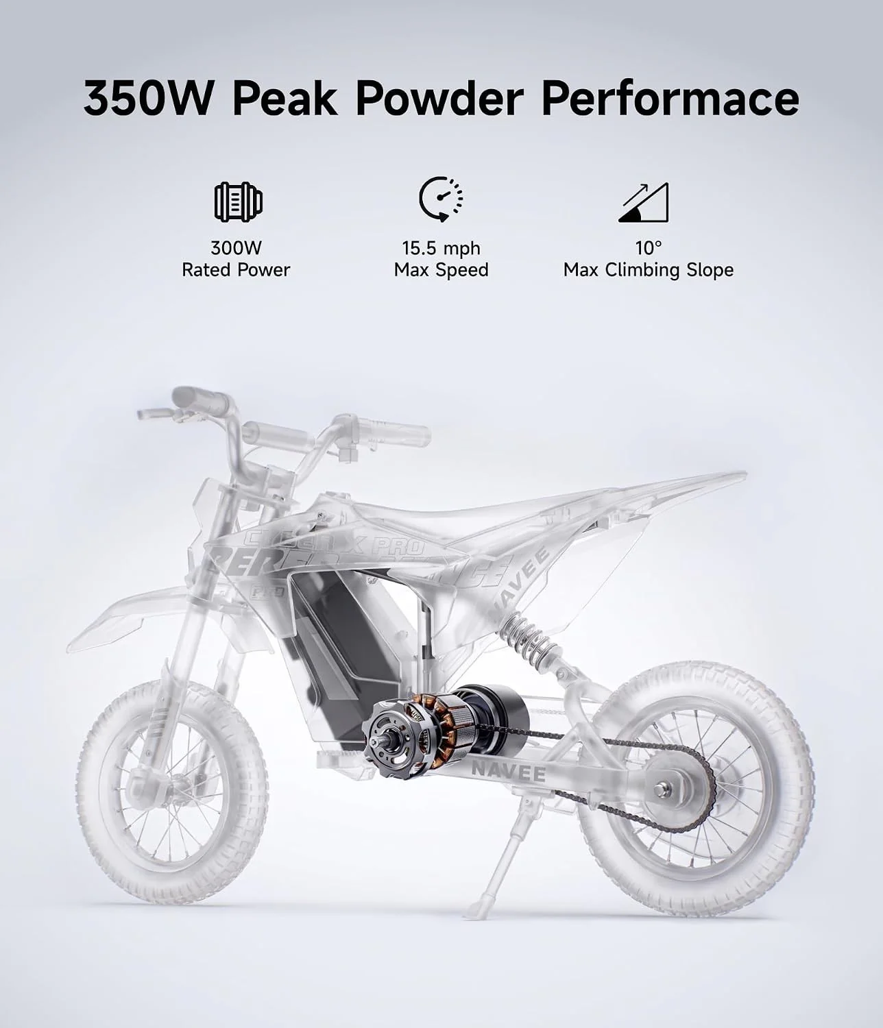 NAVEE Cyber X Pro Children's Electric Dirt Bike 36V 350W 15.5MPH 9-Mile Capability - Image 7