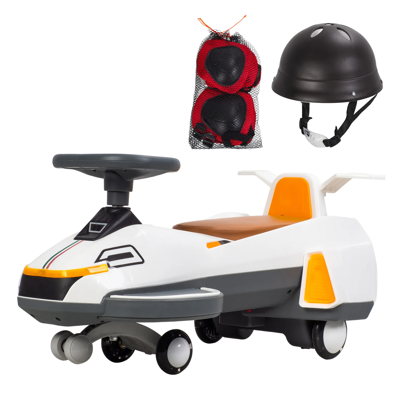 Electric Wiggle Ride-On Car with Swivel Scooter and Twist-Go Swing for Kids