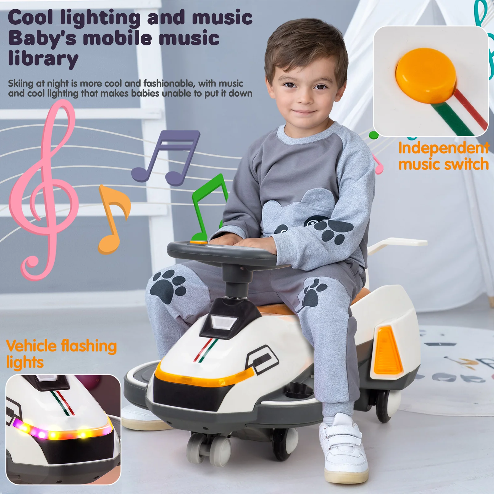 Electric Wiggle Ride-On Car with Swivel Scooter and Twist-Go Swing for Kids - Image 4